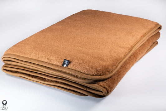 Wollen deken - 160/200 - cognac