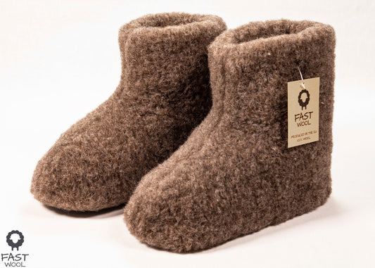 Wollen sloffen - laars model - bruin