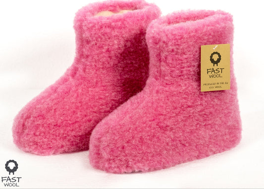 Wollen sloffen - laars model - roze